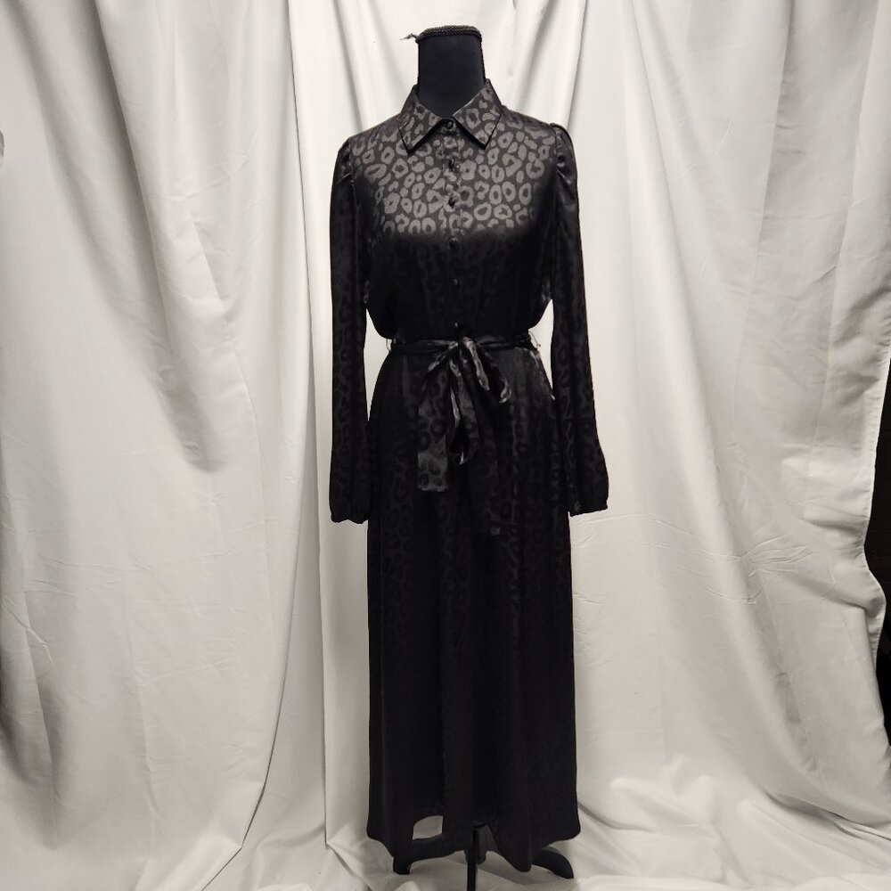 The Limited Black Leopard Jacquard Midi Shirt Dress – Size Small